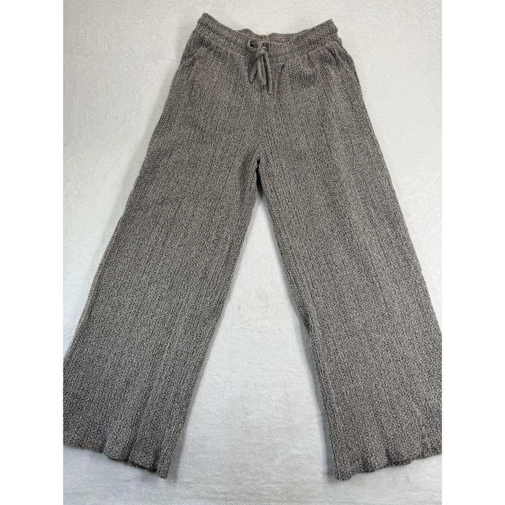 Zara Womens Large Gray Textured Knit Wide Leg Drawstring Lounge Pants High Rise